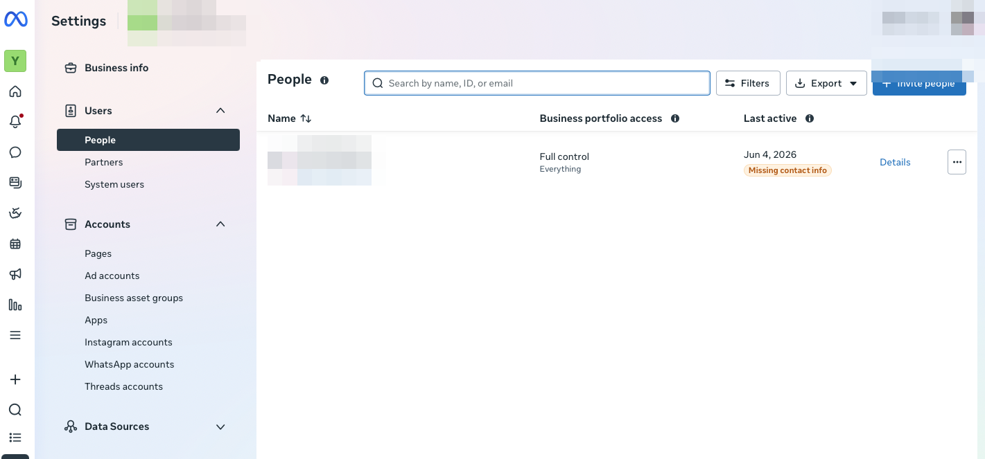 Metaビジネススイートのユーザー(People)画面でメンバーの権限を管理する